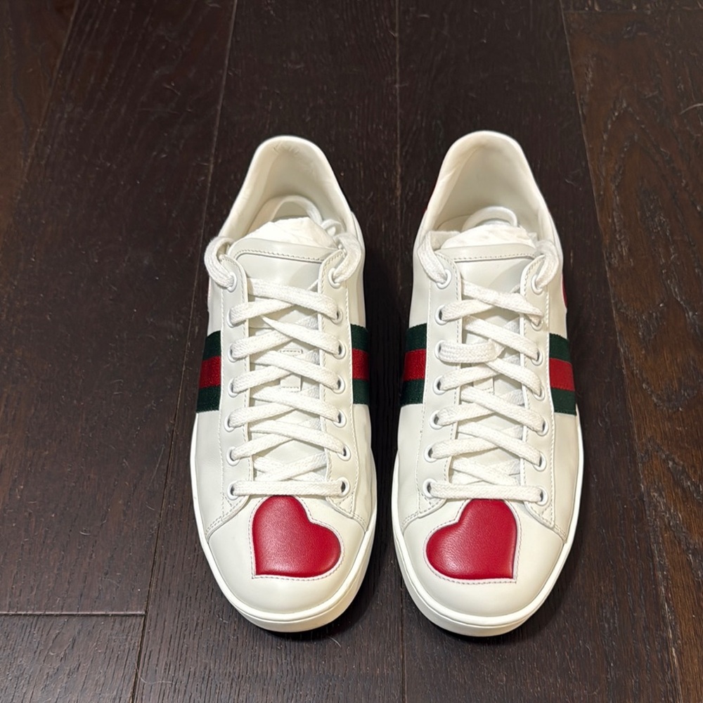 Gucci Ace White Sneakers with Red Heart Detail